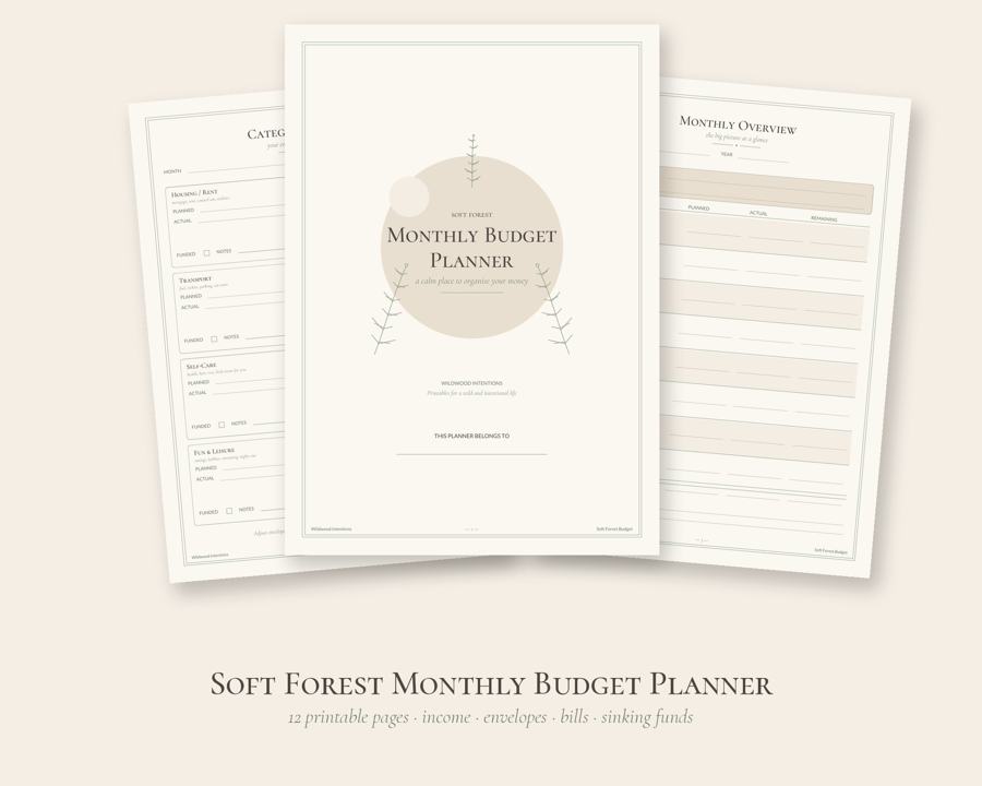 Soft Forest Monthly Budget Planner printable preview